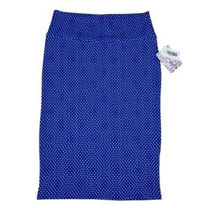 LuLaRoe Cassie Pencil Skirt Geometric Blue White Baby Blue Polka Dots Small S